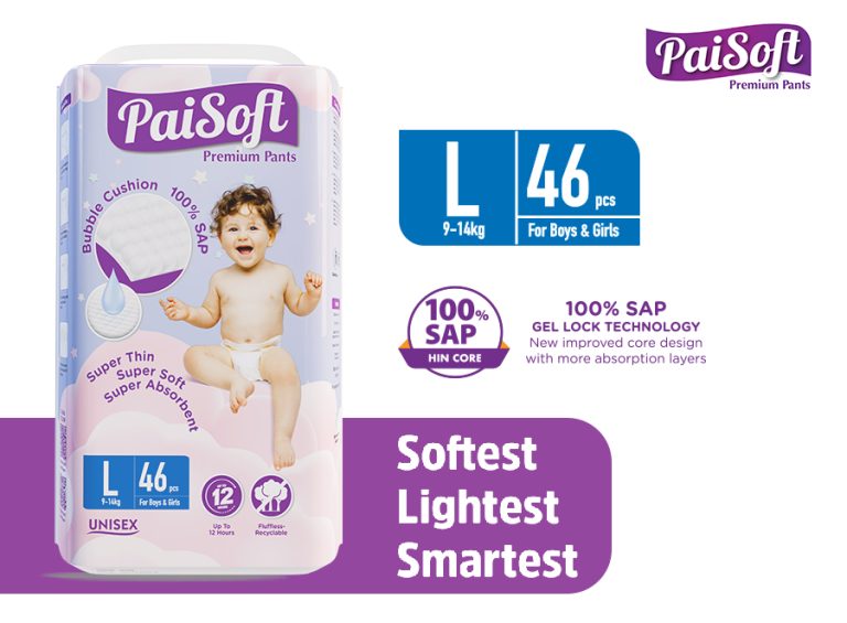 Paisoft Premium Pant-Style Baby Diapers L(9-14 kg)